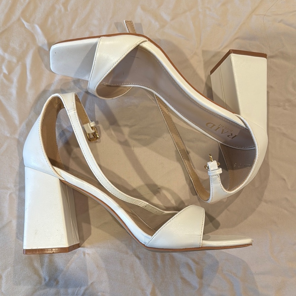 White Block Heel Sandals